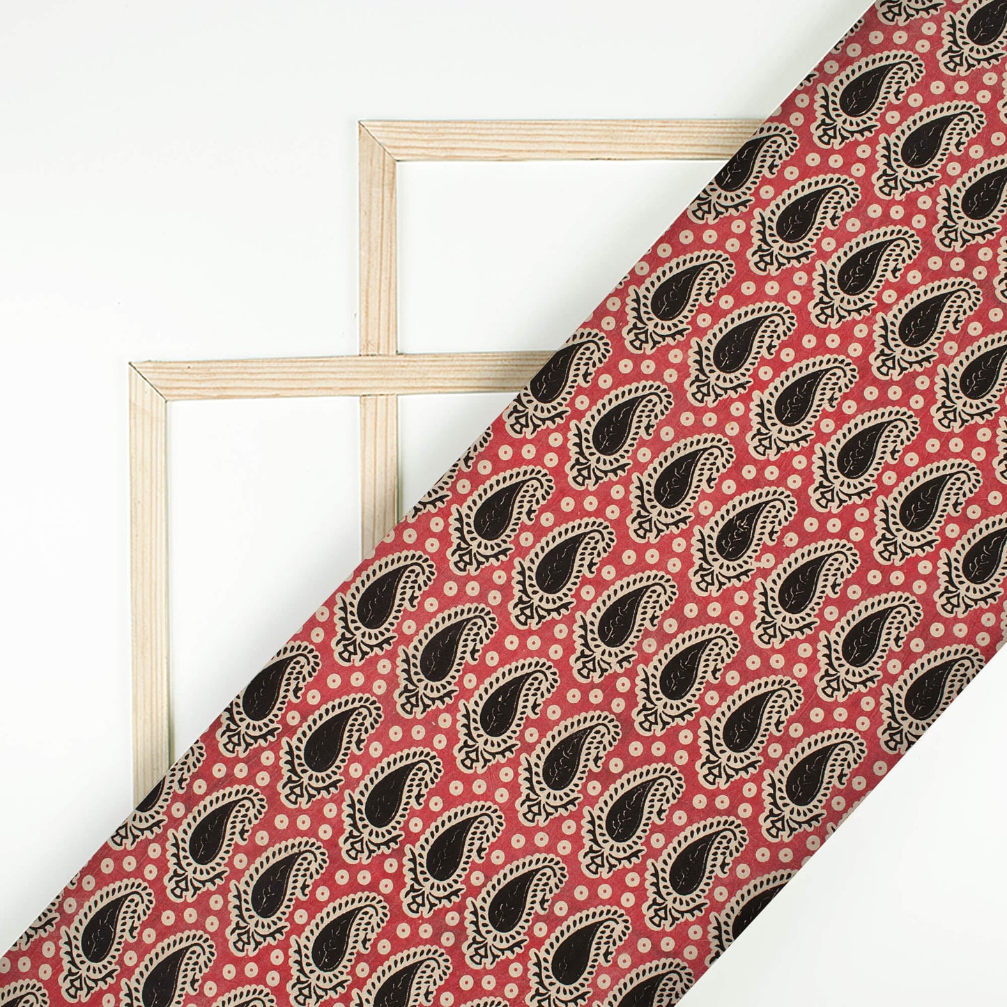 Wine Red And Black Paisley Pattern Printed Kalamkari Cotton Fabric