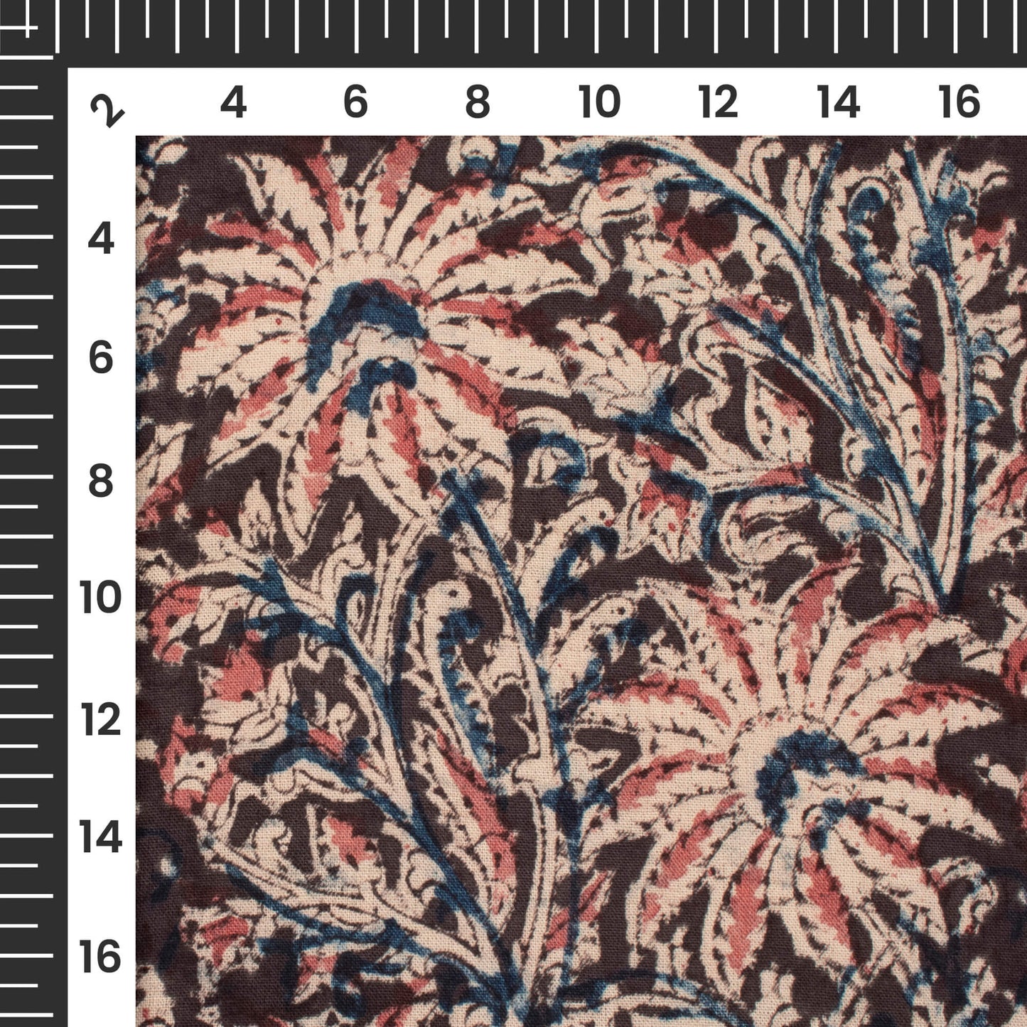 Black And Dusty Pink Floral Pattern Handblock Kalamkari Cotton Fabric