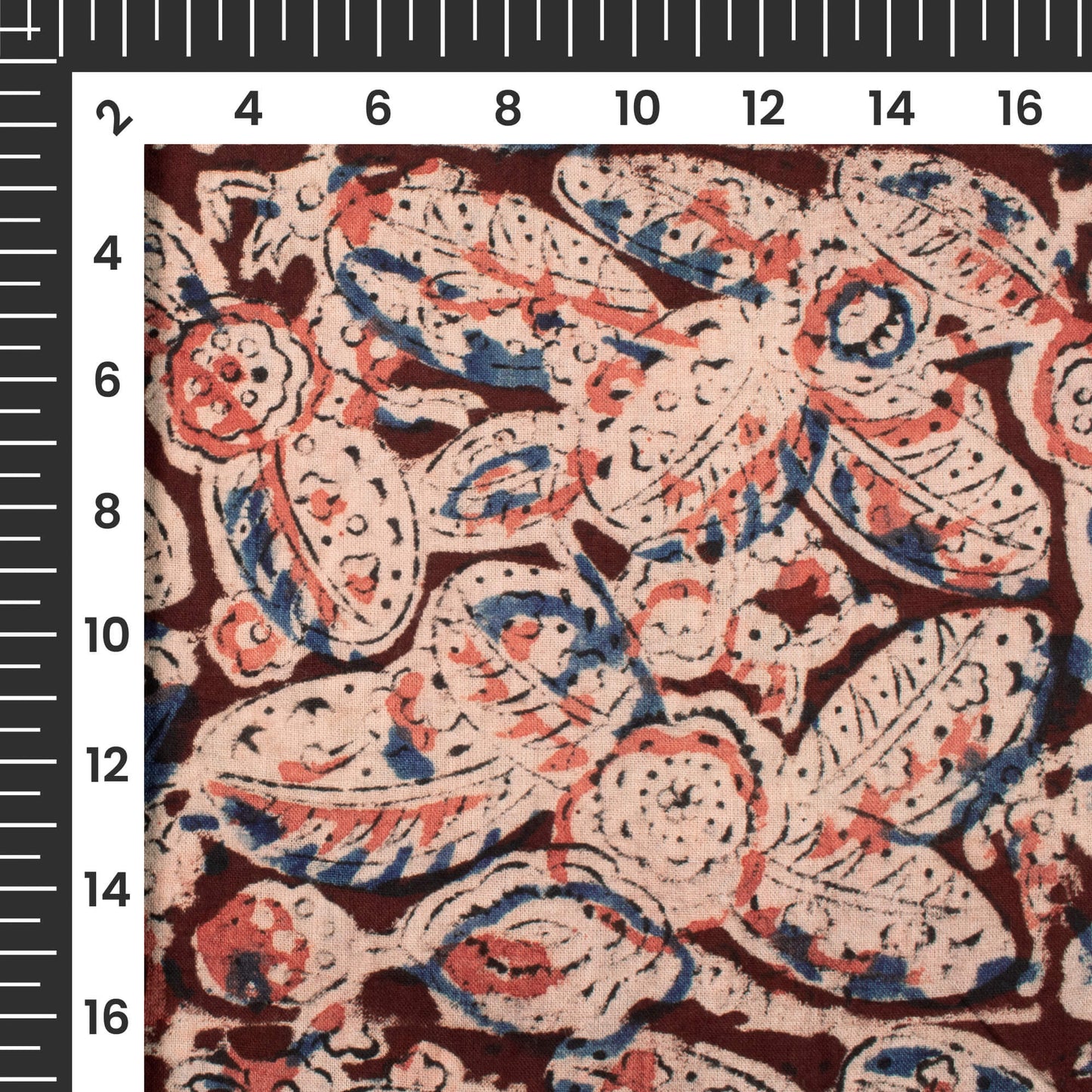Pastel Beige And Dusty Red Paisley Pattern Handblock Kalamkari Cotton Fabric
