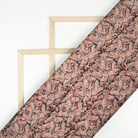 Pastel Beige And Dusty Red Paisley Pattern Handblock Kalamkari Cotton Fabric