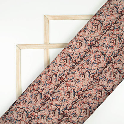 Pastel Beige And Dusty Red Paisley Pattern Handblock Kalamkari Cotton Fabric