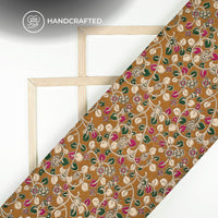 Turmeric Yellow And Beige Floral Pattern Kalamkari Cotton Fabric