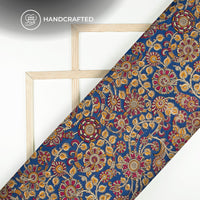 Royal Blue And Pink Floral Pattern Kalamkari Cotton Fabric
