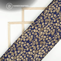Royal Blue And Beige Leaf Pattern Kalamkari Cotton Fabric