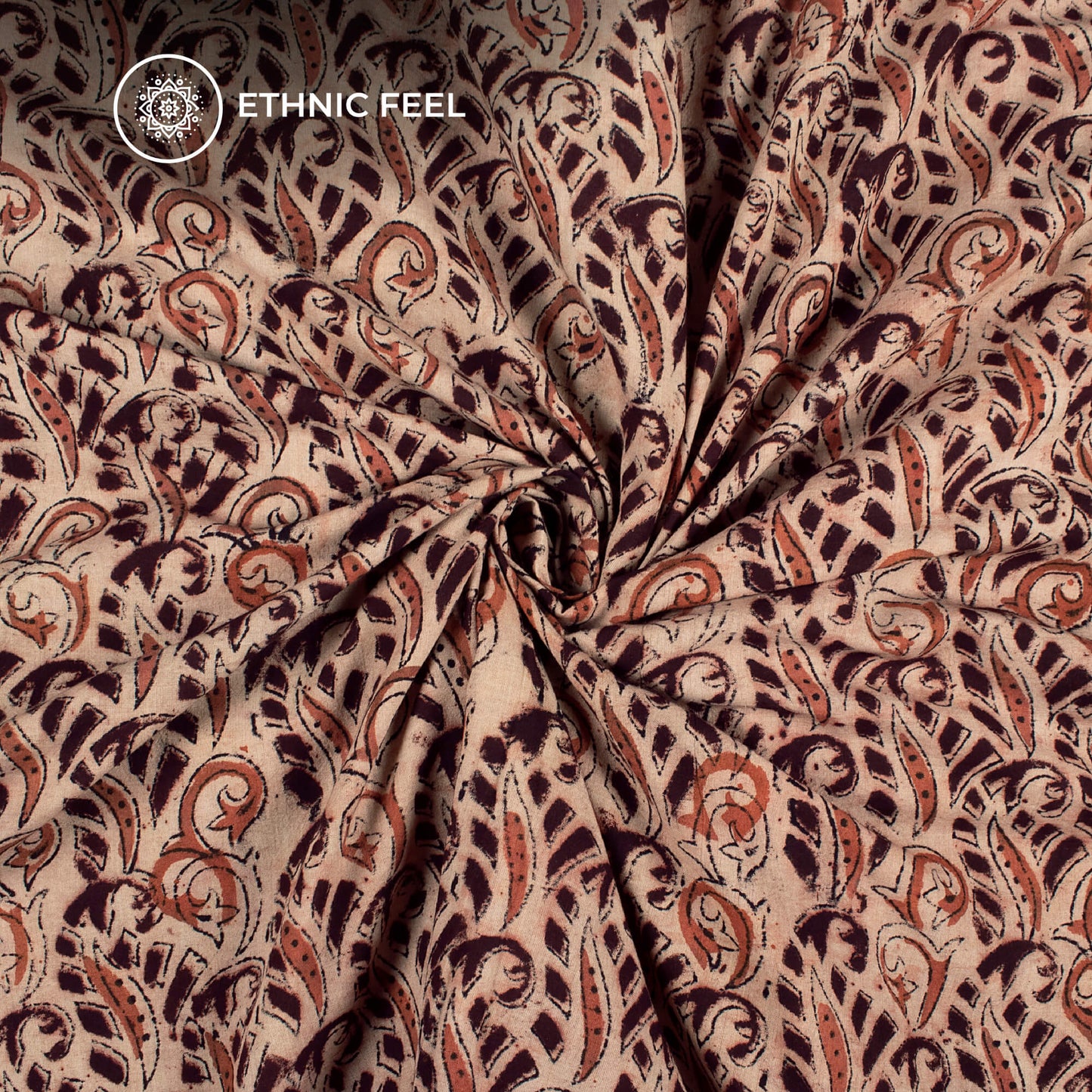 Blush Red And Brown Floral Pattern Kalamkari Cotton Fabric