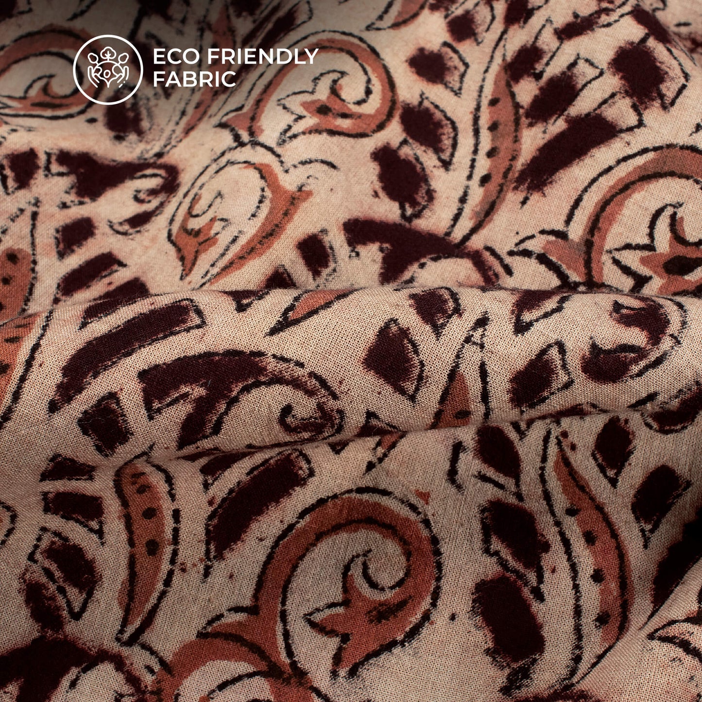 Blush Red And Brown Floral Pattern Kalamkari Cotton Fabric