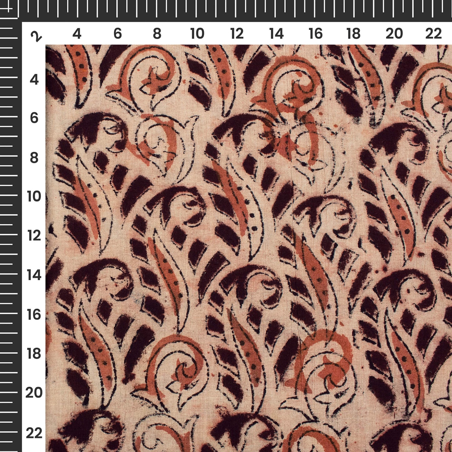 Blush Red And Brown Floral Pattern Kalamkari Cotton Fabric