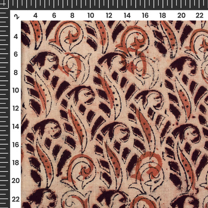 Blush Red And Brown Floral Pattern Kalamkari Cotton Fabric