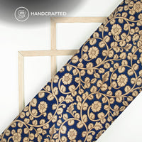 Royal Blue & Beige Floral Pattern Handblock Kalamkari Cotton Fabric