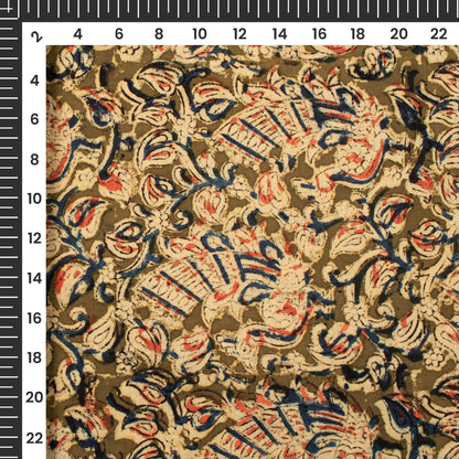 Sage Green Peacock Pattern Printed Kalamkari Cotton Fabric
