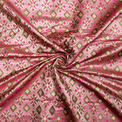 Oat Beige And Magenta Pink Traditional Pattern Banarasi Brocade Katan Silk Fabric