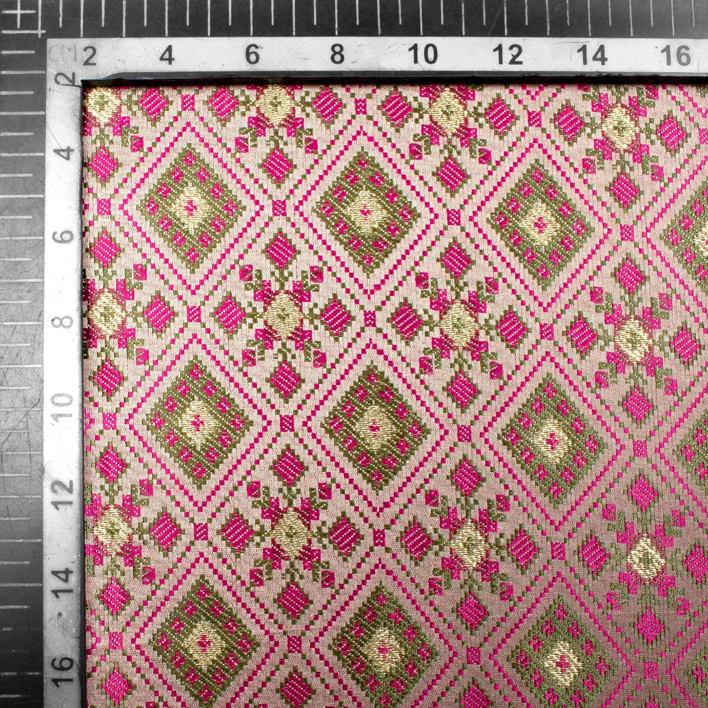 Oat Beige And Magenta Pink Traditional Pattern Banarasi Brocade Katan Silk Fabric