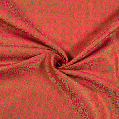 Chilli Red Traditional Pattern Zari Jacquard Banarasi Katan Silk Fabric