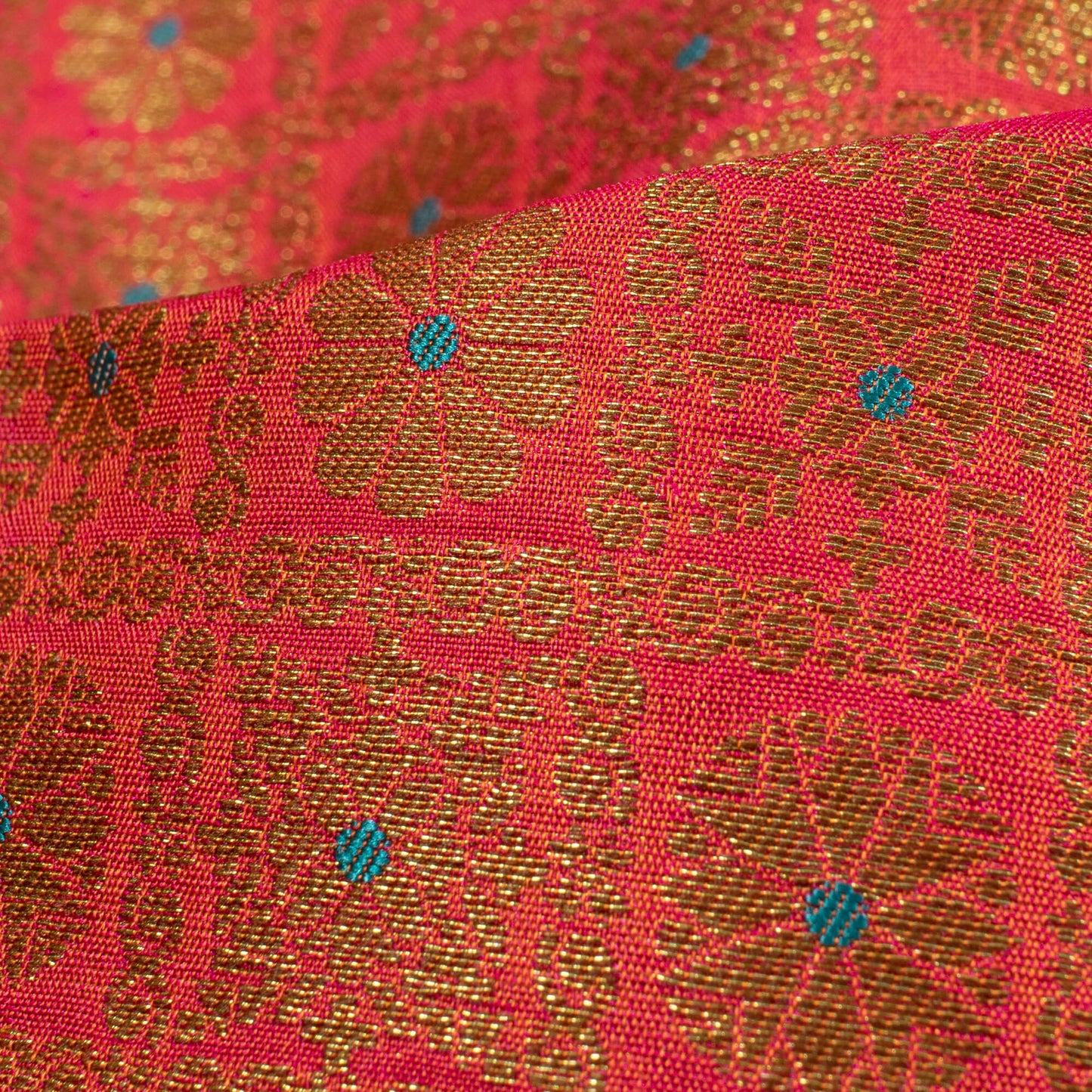Chilli Red Traditional Pattern Zari Jacquard Banarasi Katan Silk Fabric
