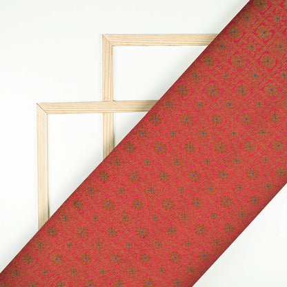 Chilli Red Traditional Pattern Zari Jacquard Banarasi Katan Silk Fabric