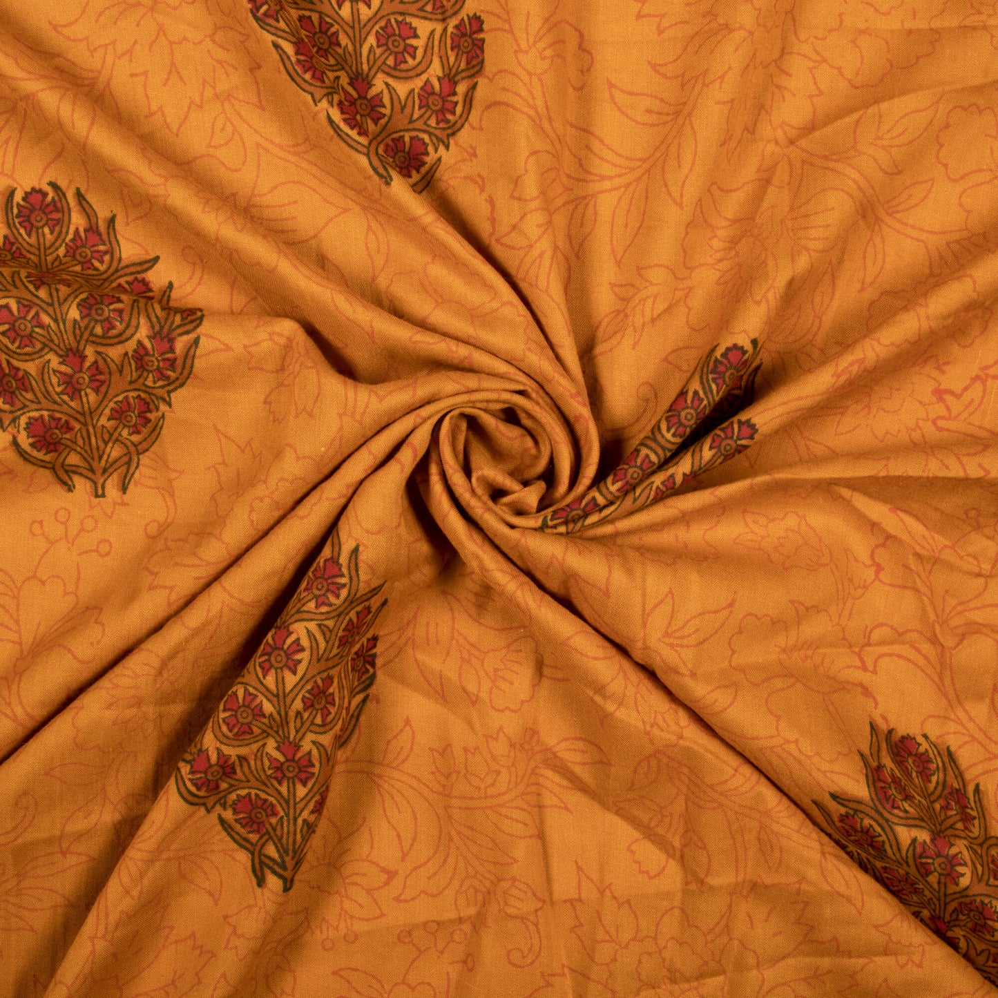 Ochre Yellow And Maroon Floral Pattern Handblock Lizzy Bizzy Fabric