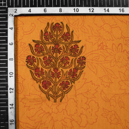 Ochre Yellow And Maroon Floral Pattern Handblock Lizzy Bizzy Fabric
