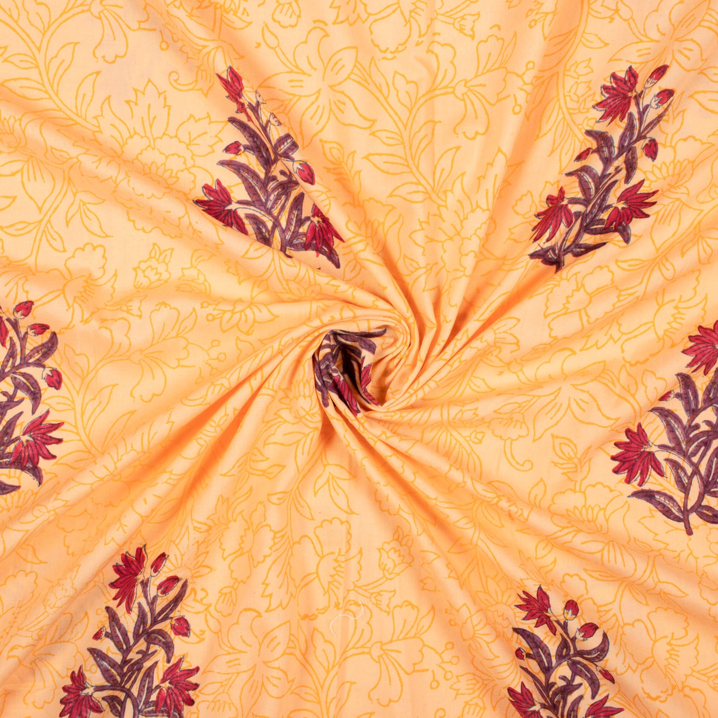 Peach And Maroon Floral Pattern Handblock Lizzy Bizzy Fabric