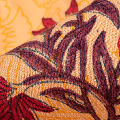 Peach And Maroon Floral Pattern Handblock Lizzy Bizzy Fabric
