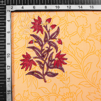Peach And Maroon Floral Pattern Handblock Lizzy Bizzy Fabric