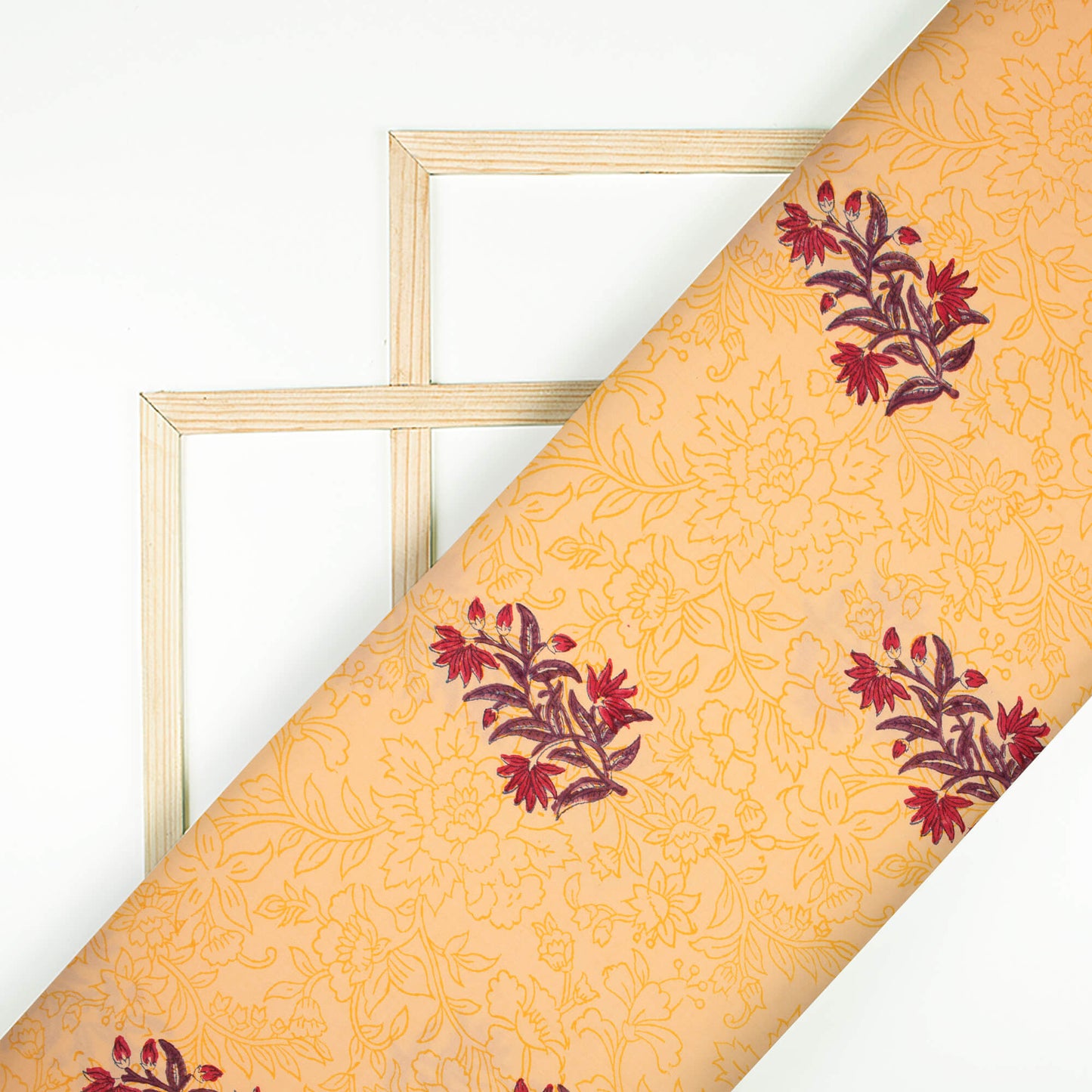 Peach And Maroon Floral Pattern Handblock Lizzy Bizzy Fabric - Fabcurate