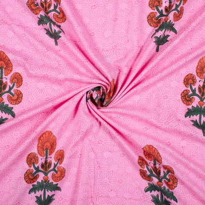 Taffy Pink And Orange Floral Pattern Handblock Lizzy Bizzy Fabric