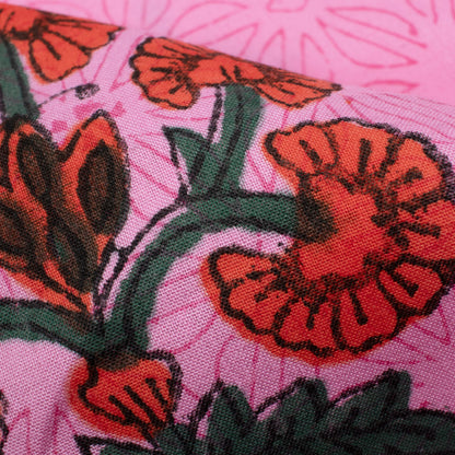Taffy Pink And Orange Floral Pattern Handblock Lizzy Bizzy Fabric