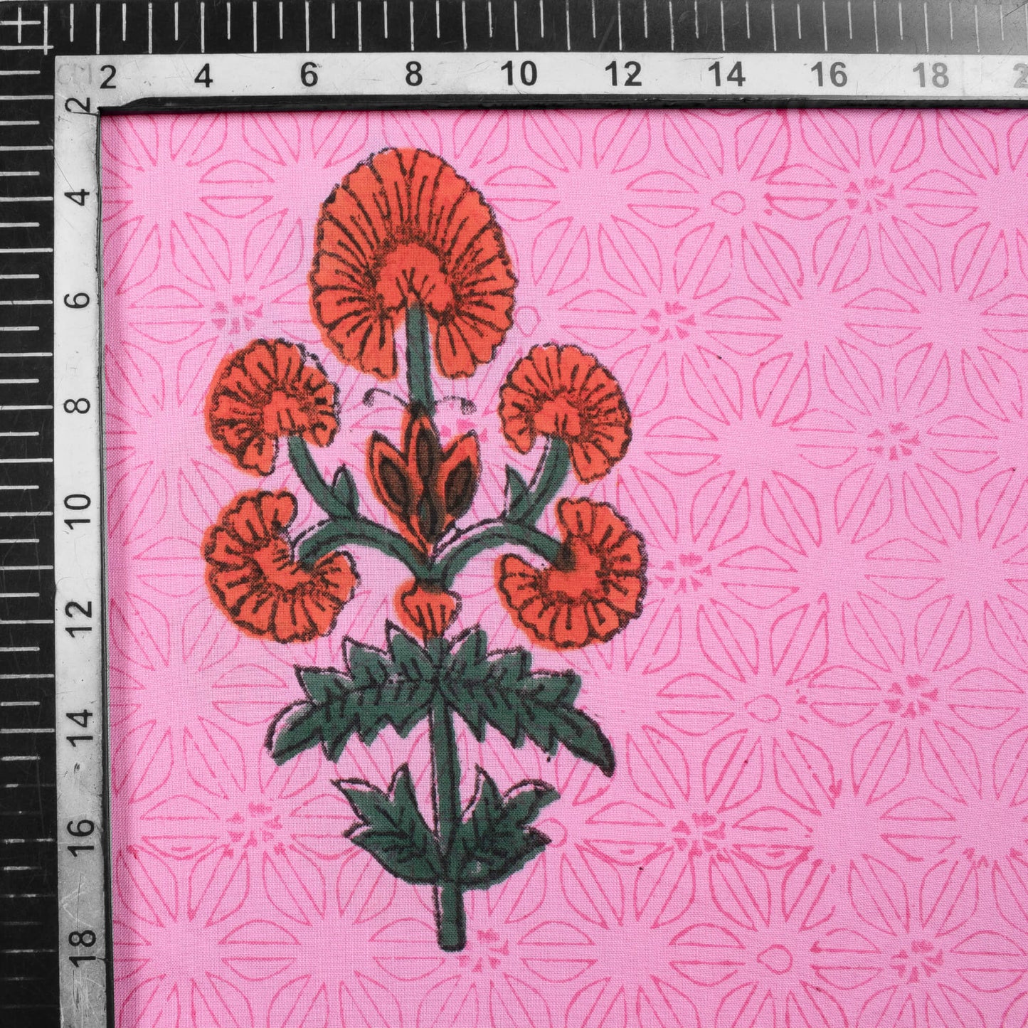 Taffy Pink And Orange Floral Pattern Handblock Lizzy Bizzy Fabric