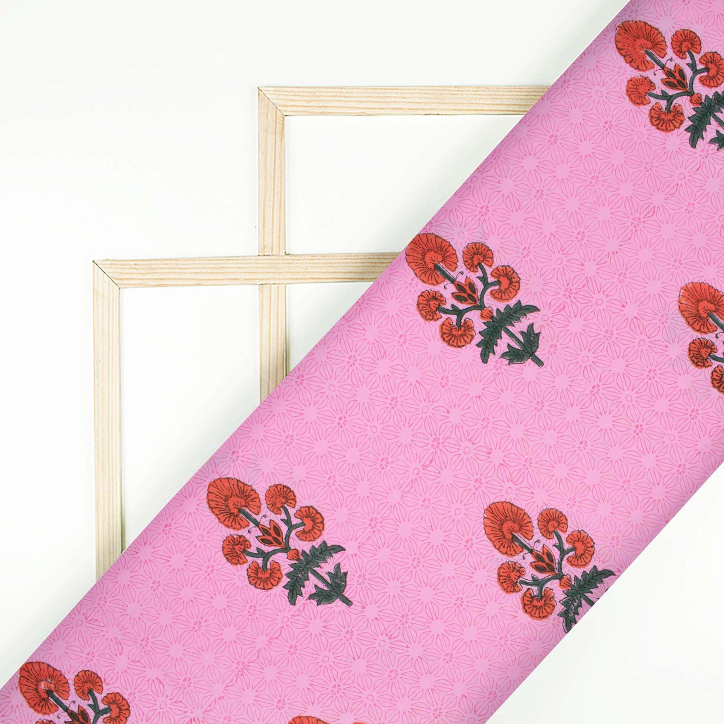 Taffy Pink And Orange Floral Pattern Handblock Lizzy Bizzy Fabric - Fabcurate