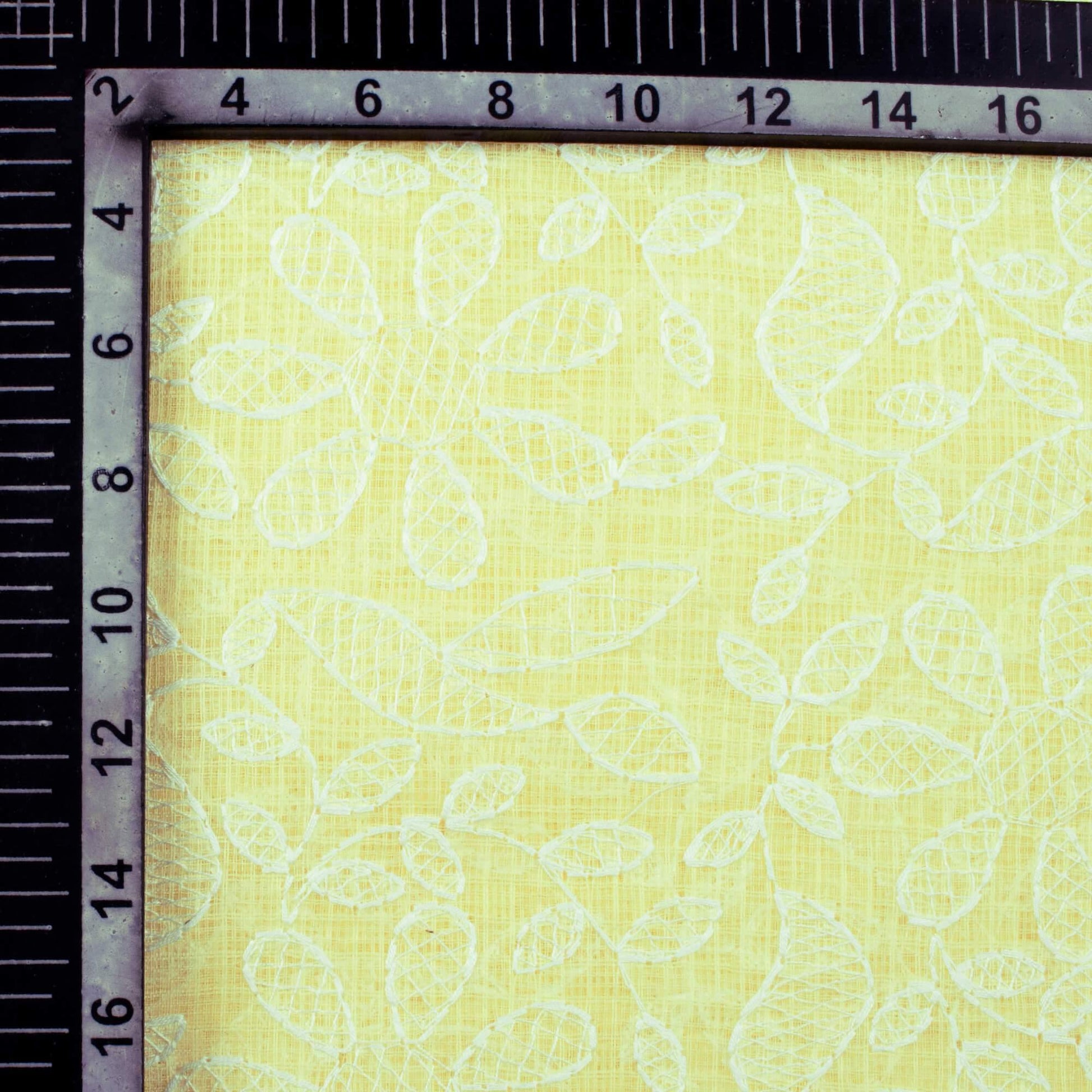 Light Yellow Floral Pattern Lucknowi Embroidery Cotton Kota Doria Fabric - Fabcurate