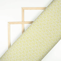 Light Yellow Traditional Pattern Lucknowi Embroidery Cotton Kota Doria Fabric - Fabcurate