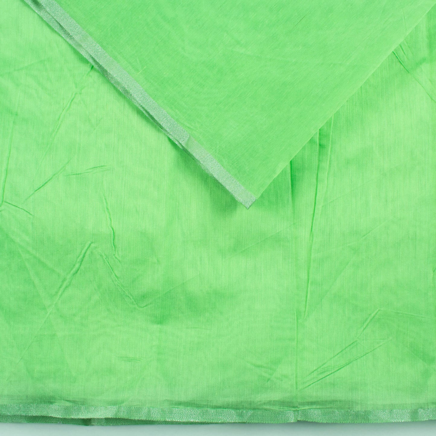 Pastel Green Plain With Silver Zari Border Modal Chanderi Fabric - Fabcurate