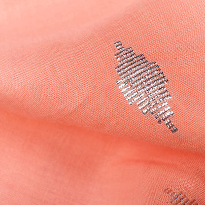 Salmon Peach And Silver Booti Pattern Plain Cotton Lurex Fabric