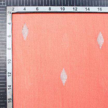 Salmon Peach And Silver Booti Pattern Plain Cotton Lurex Fabric