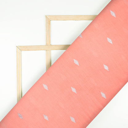 Salmon Peach And Silver Booti Pattern Plain Cotton Lurex Fabric