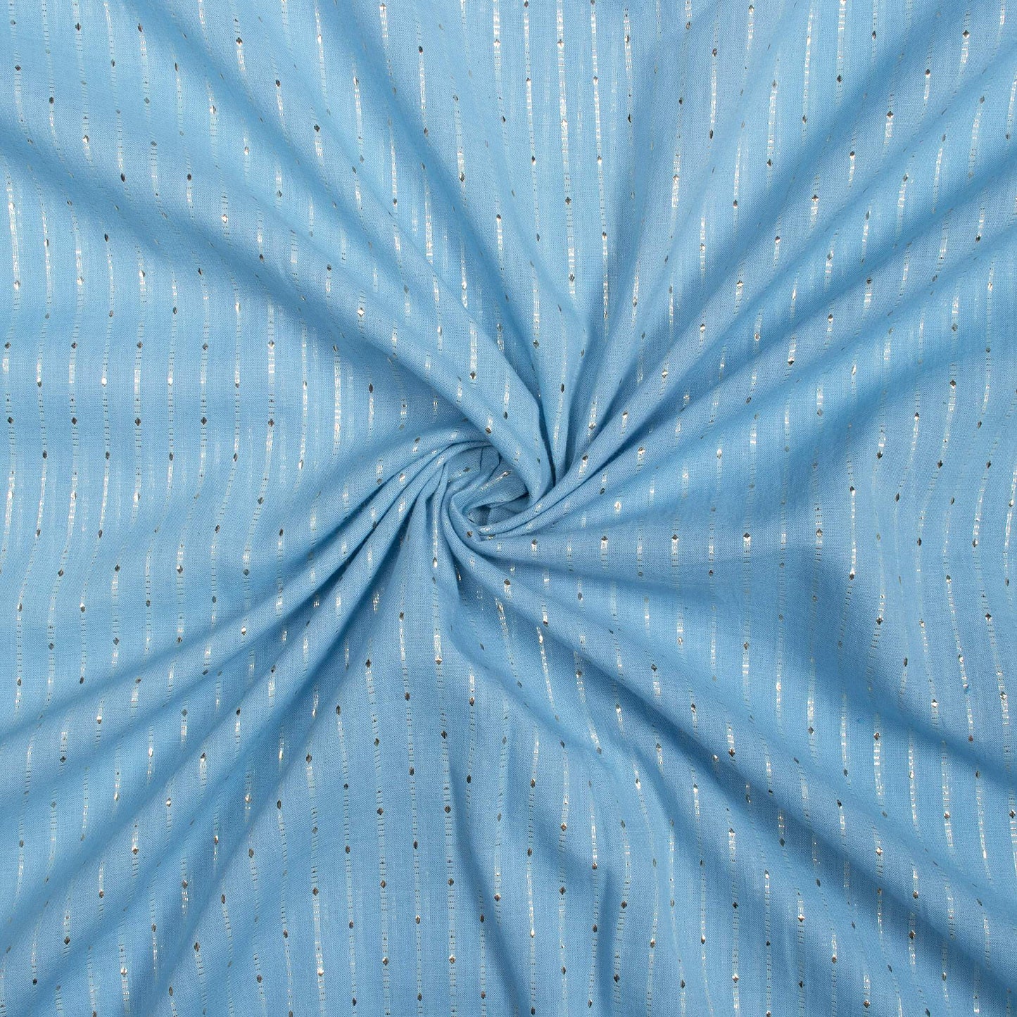 Baby Blue And Silver Stripes Pattern Plain Cotton Lurex Fabric - Fabcurate