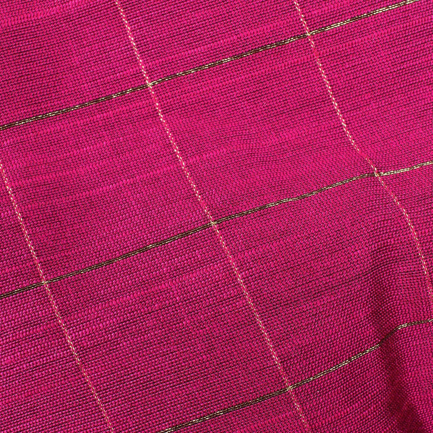 Magenta Pink Zari Checks Pattern Raw Silk Fabric - Fabcurate