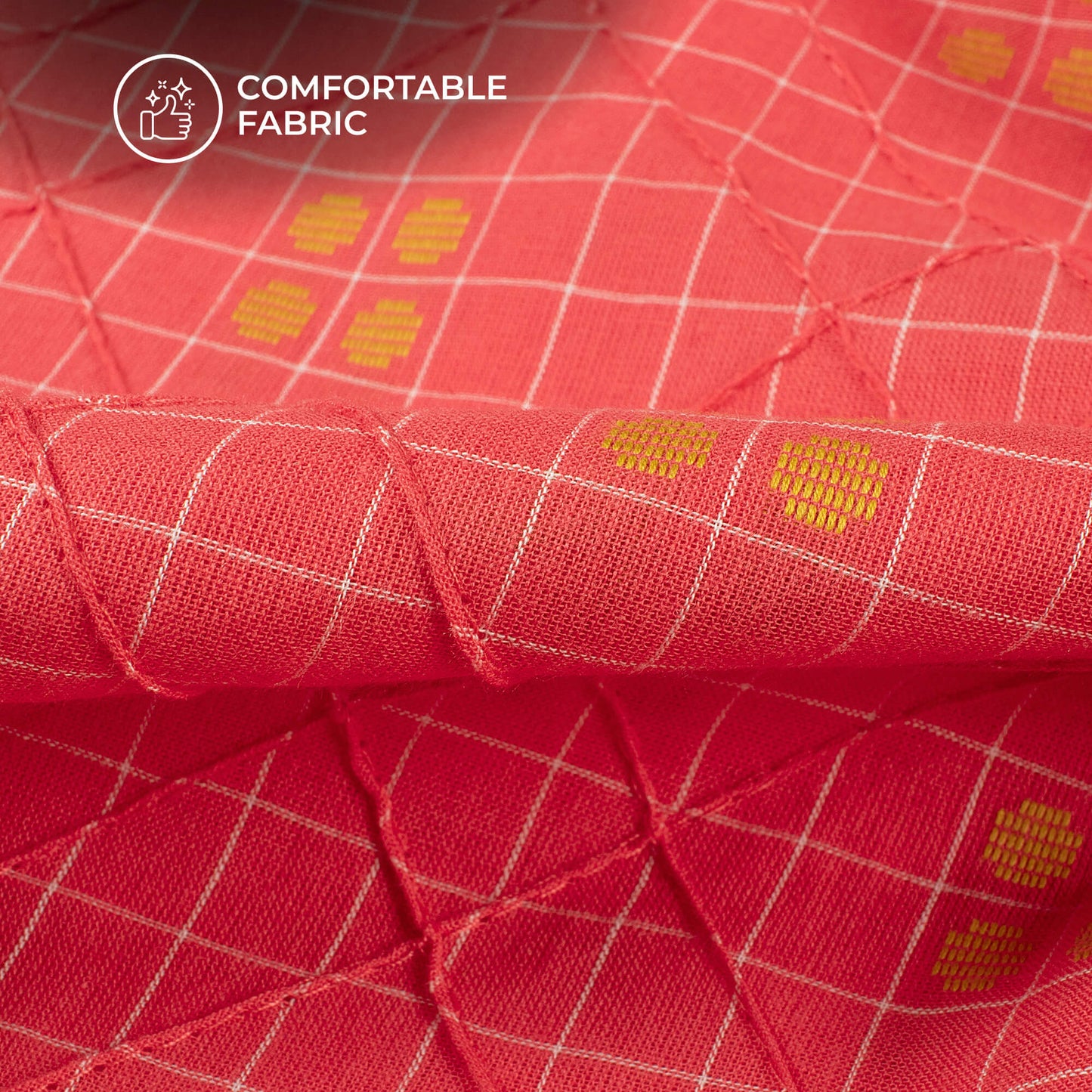 Pink And White Checks Pattern Dobby Pin-Tucks Cotton Fabric