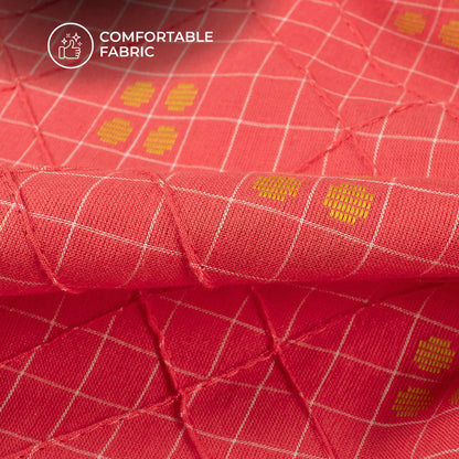 Pink And White Checks Pattern Dobby Pin-Tucks Cotton Fabric
