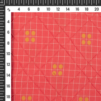 Pink And White Checks Pattern Dobby Pin-Tucks Cotton Fabric
