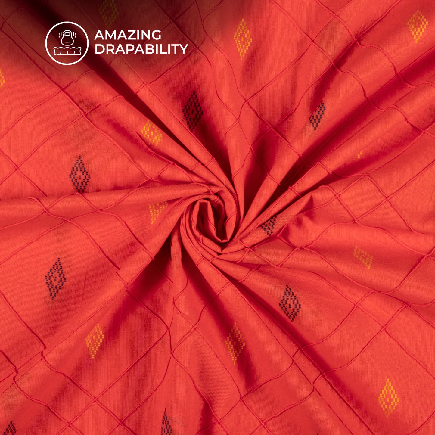 Fire Orange Booti Pattern Dobby Pin-Tucks Cotton Fabric