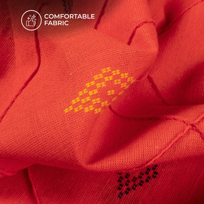 Fire Orange Booti Pattern Dobby Pin-Tucks Cotton Fabric