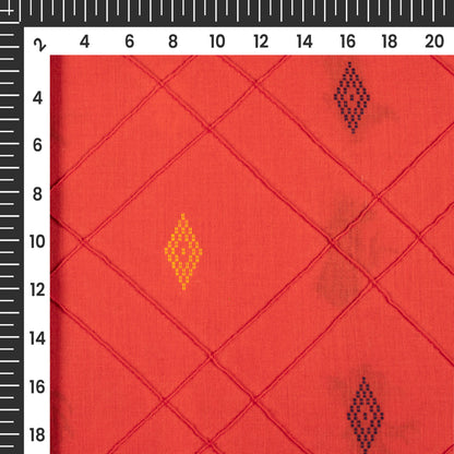 Fire Orange Booti Pattern Dobby Pin-Tucks Cotton Fabric