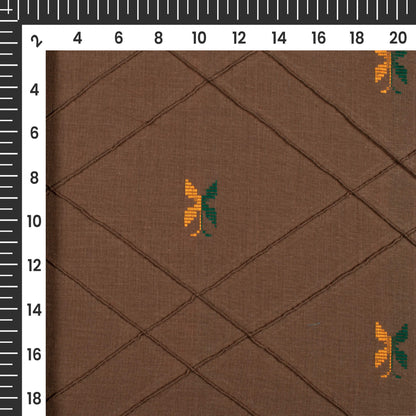 Cedar Brown And Yellow Butterfly Pattern Dobby Pin-Tucks Cotton Fabric
