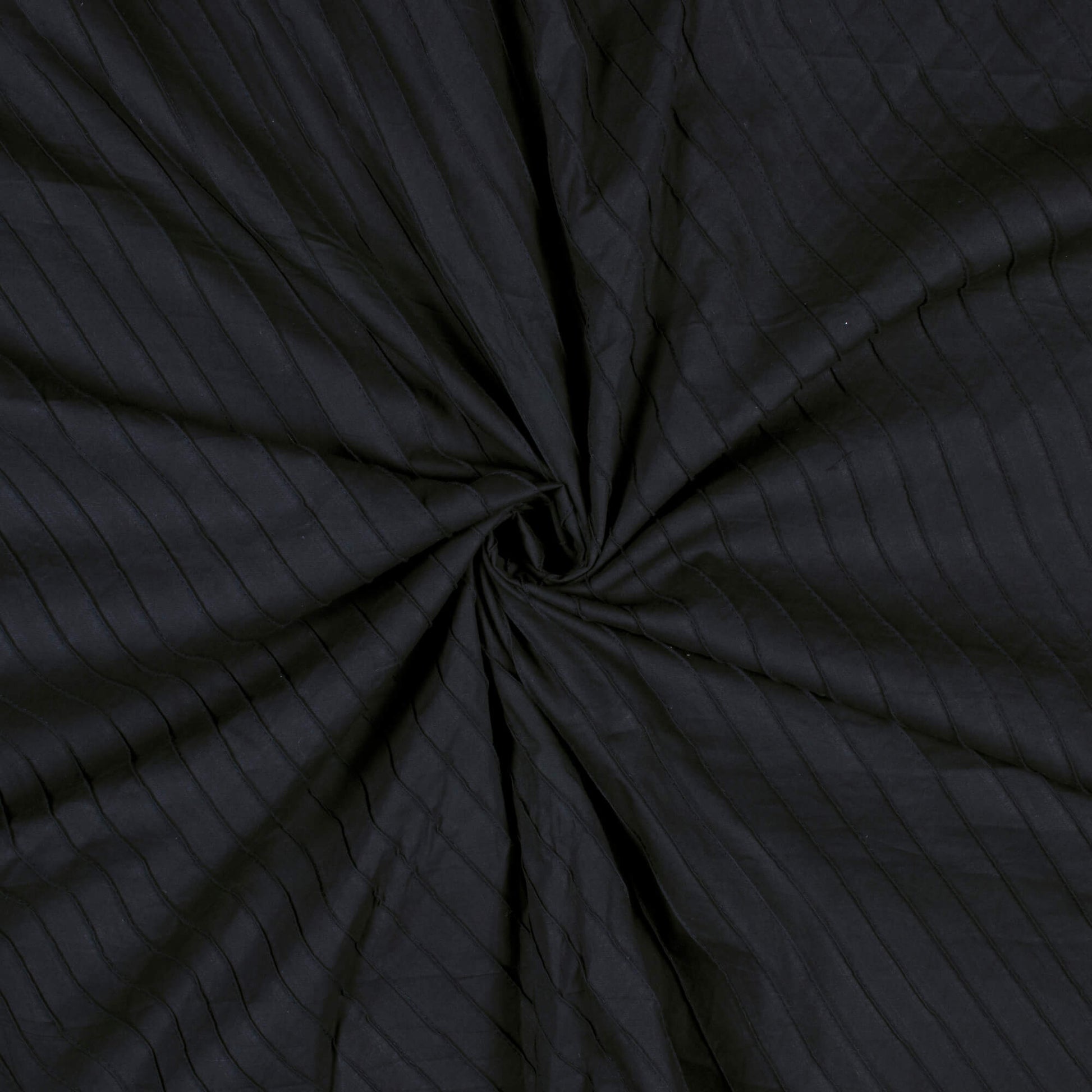 Black Stripes Pattern Pin-Tucks Plain Cotton Fabric - Fabcurate