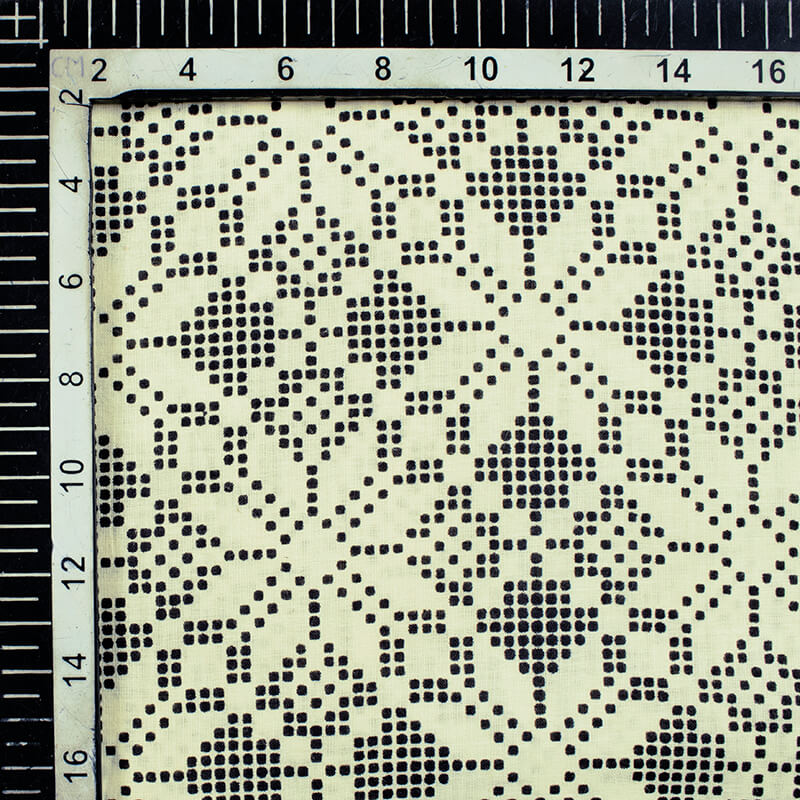 Monochrome Traditional Pattern Screen Print Cotton Fabric - Fabcurate