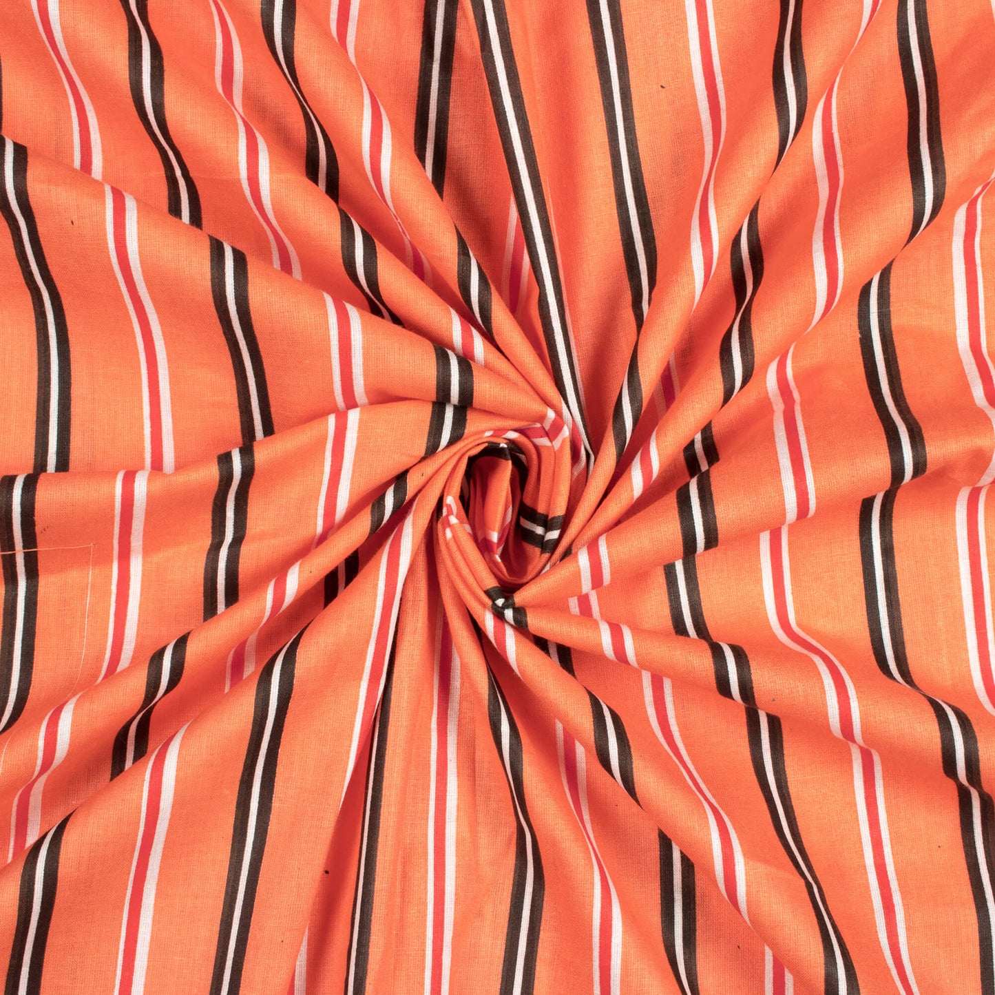 Salmon Orange And Black Stripes Pattern Screen Print Cotton Cambric Fabric