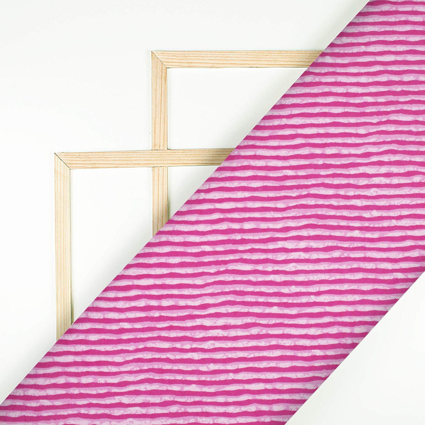 (Cut Piece 0.9 Mtr) Fuchsia Pink And Off White Leheriya Pattern Screen Print Cotton Cambric Fabric