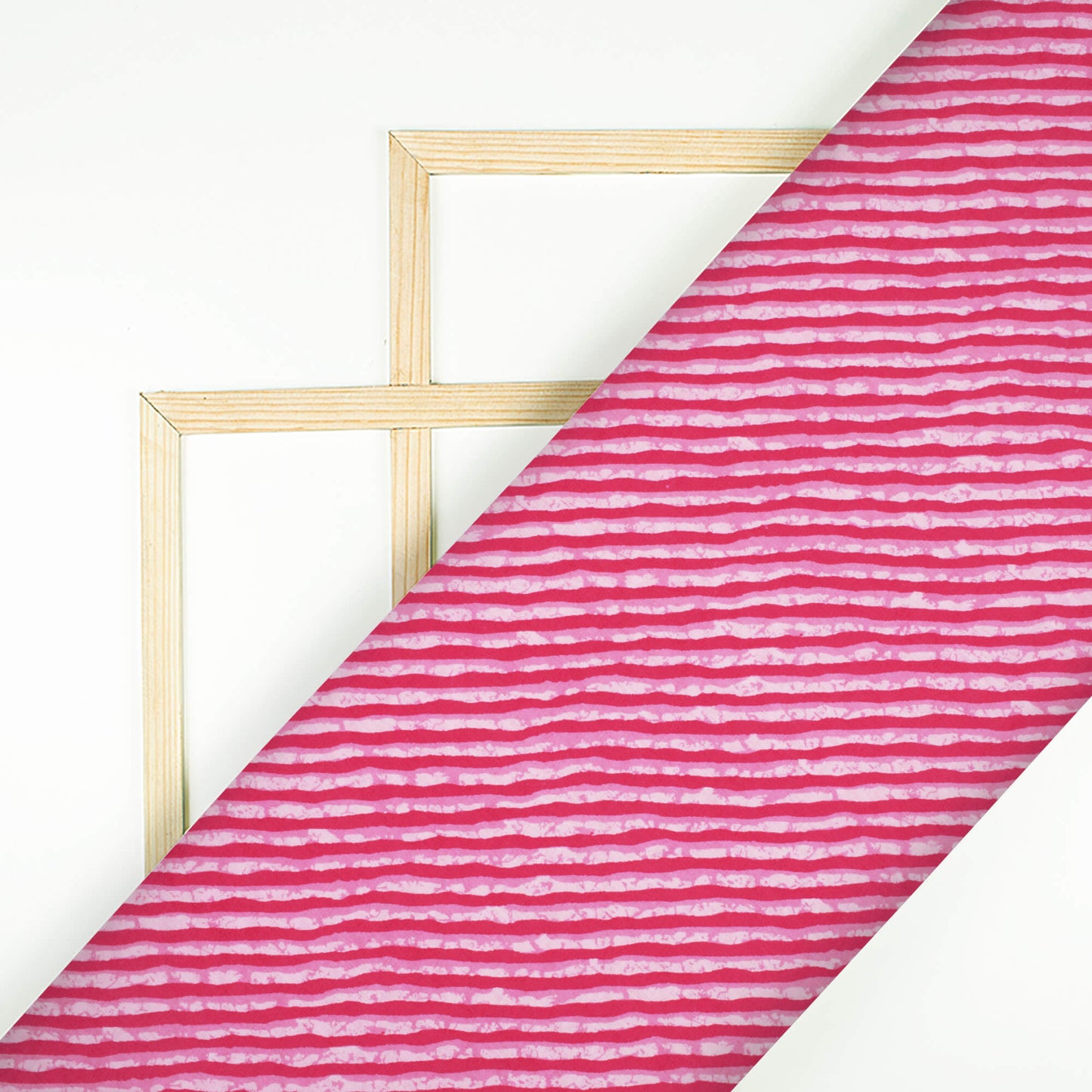 Fuchsia Pink And Off White Leheriya Pattern Screen Print Cotton Cambric Fabric