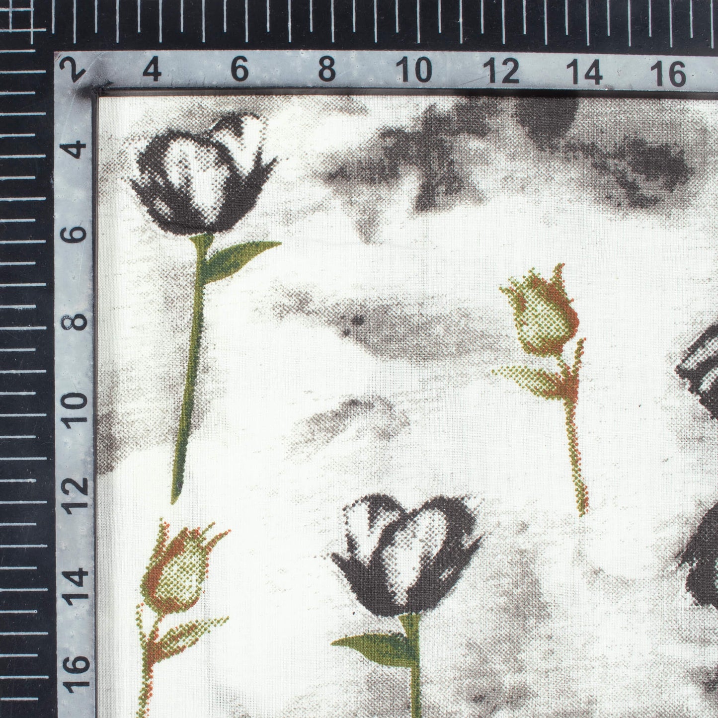 Lava Grey And White Floral Pattern Screen Print Cotton Cambric Fabric